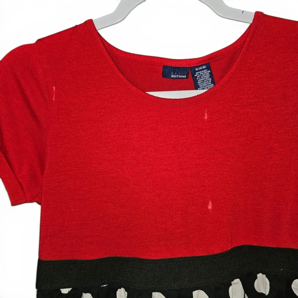 Basic Editions Polka Dot Dress Girls XL 14/16 Red Black Fit & Flare